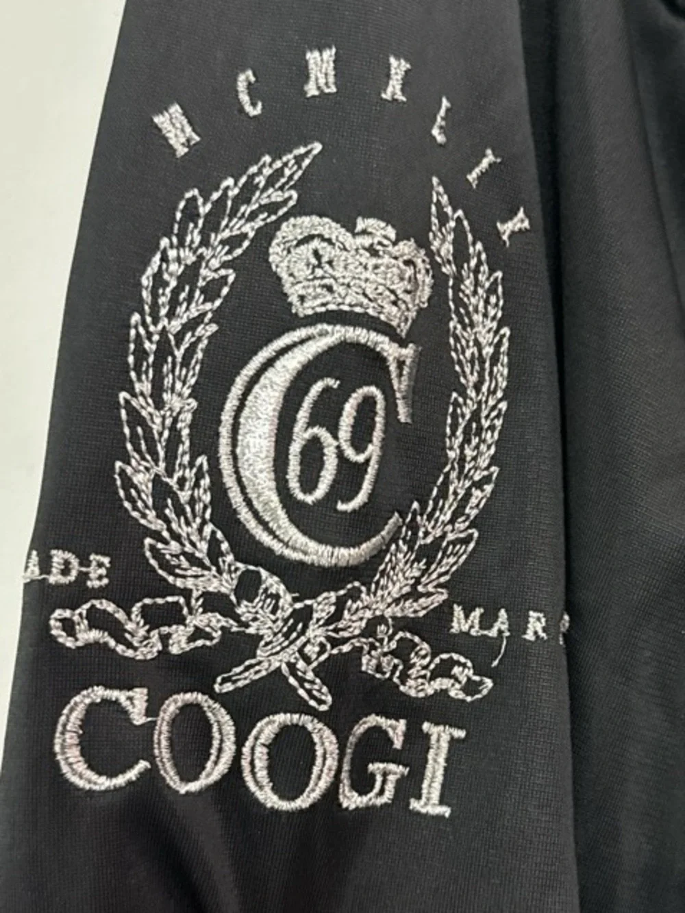 Coogi Men's Black Track Jacket with White, Orange & Blue Stripes
